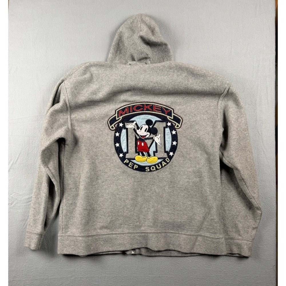 Disney Mickey Mouse Pep Squad Fleece Hoodie Mens Large Gray Full Zip Embroidered